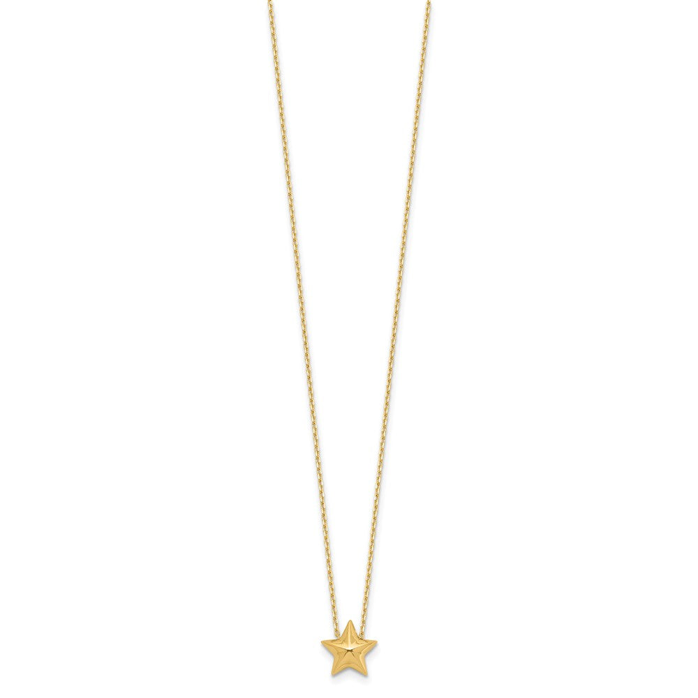 14K Yellow Gold Polished Hollow Star Pendant 1In. Ext. Necklace