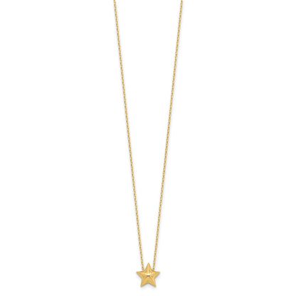 14K Yellow Gold Polished Hollow Star Pendant 1In. Ext. Necklace