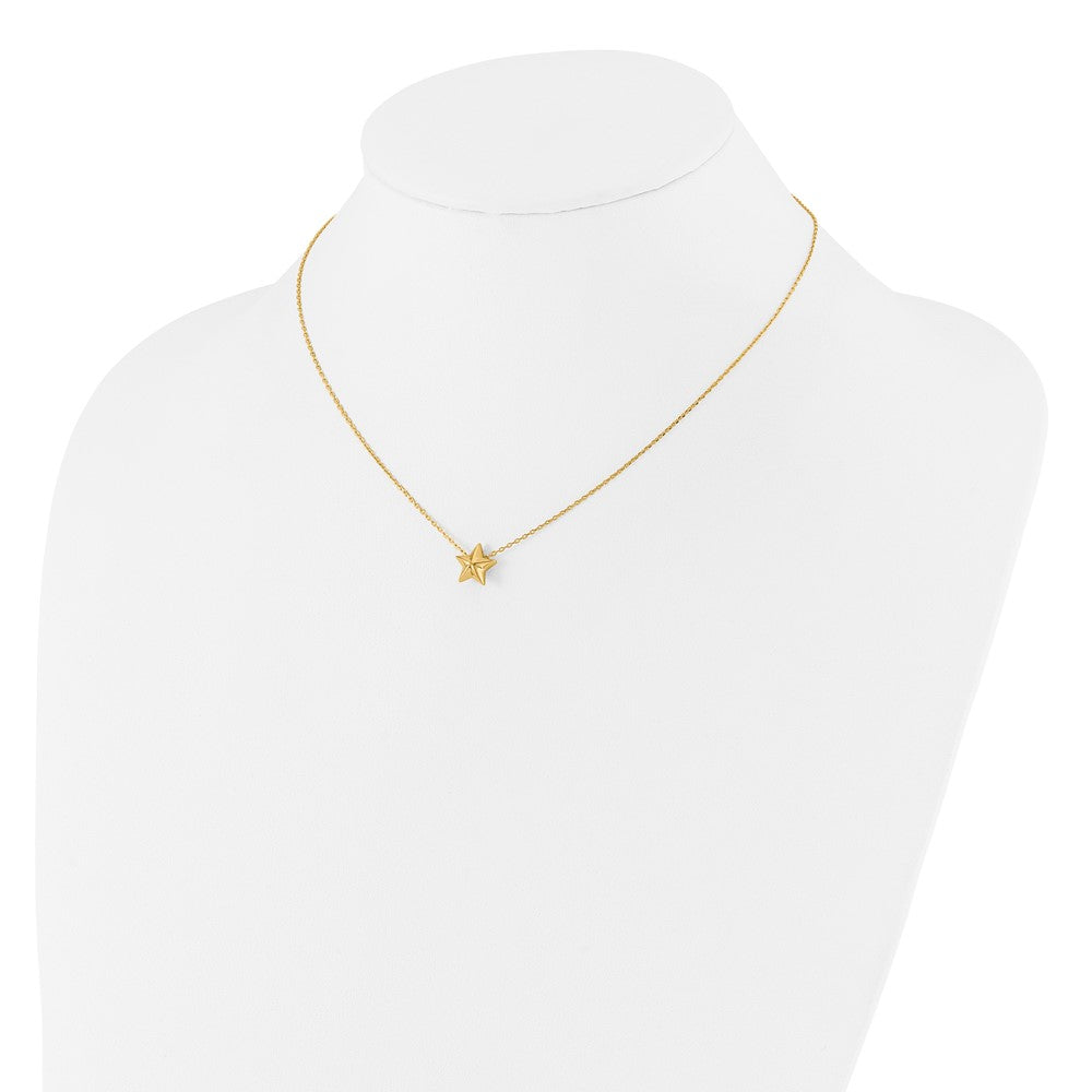 14K Yellow Gold Polished Hollow Star Pendant 1In. Ext. Necklace