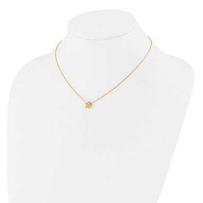 14K Yellow Gold Polished Hollow Star Pendant 1In. Ext. Necklace