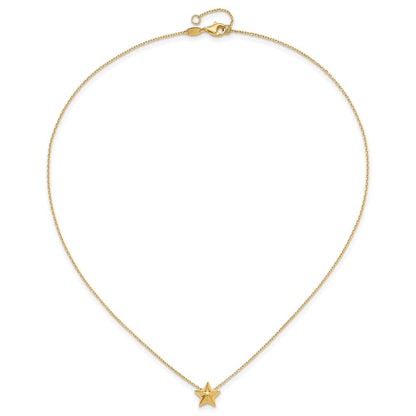 14K Yellow Gold Polished Hollow Star Pendant 1In. Ext. Necklace