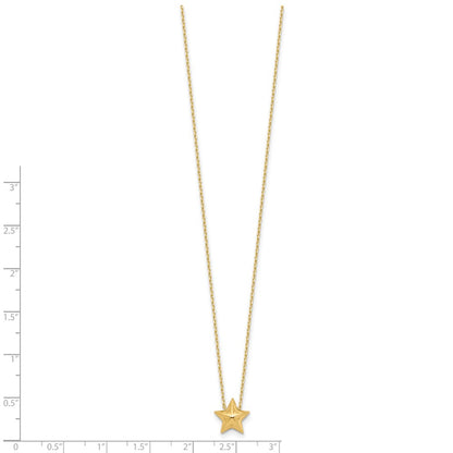 14K Yellow Gold Polished Hollow Star Pendant 1In. Ext. Necklace