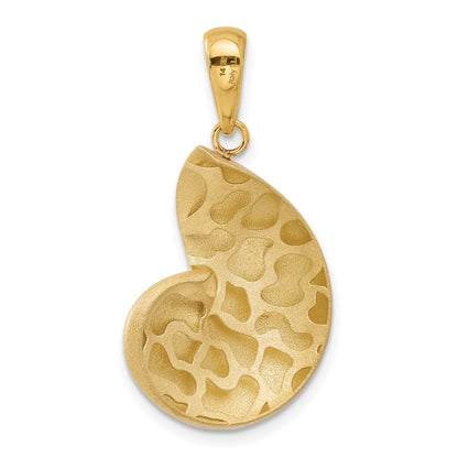 14K Yellow Gold Satin D/C Nautilus Shell Pendant