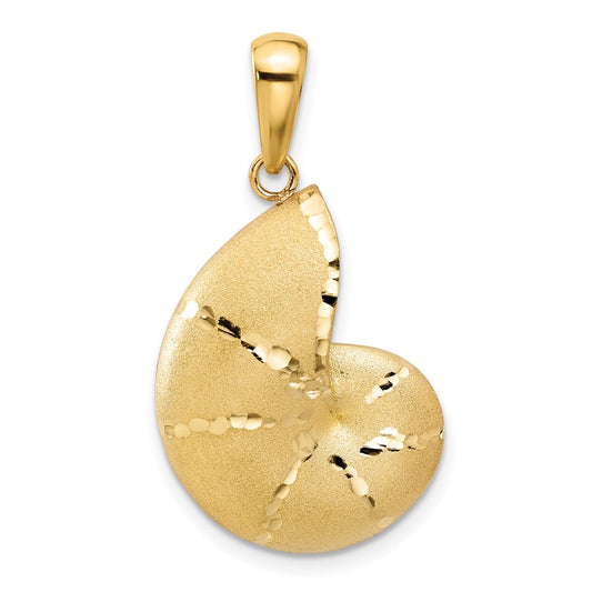 14K Yellow Gold Satin D/C Nautilus Shell Pendant