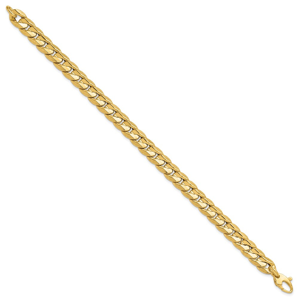 14K Yellow Gold Polished And Textured Fancy Curb Men'S Bracelet