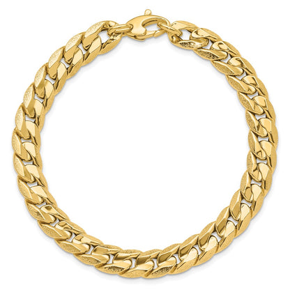 14K Yellow Gold Polished And Textured Fancy Curb Men'S Bracelet