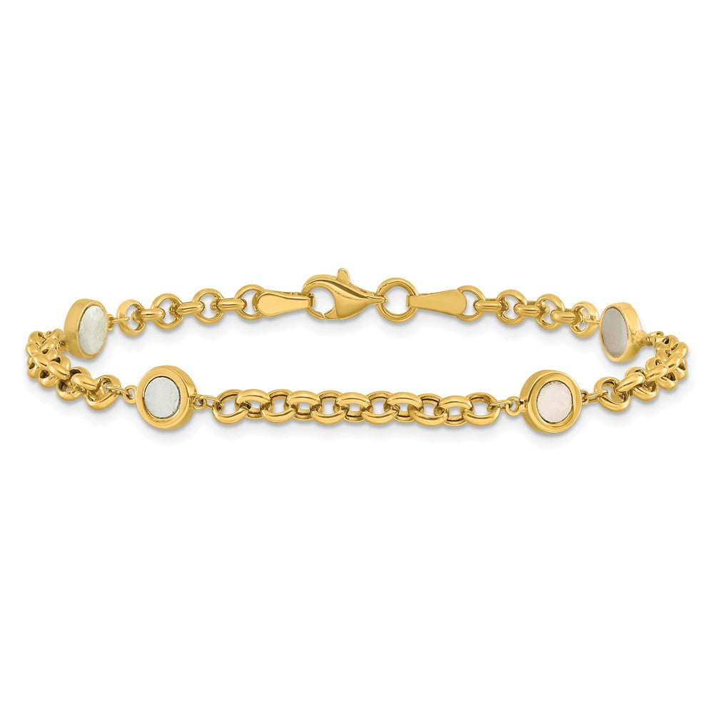 14K Yellow Gold Polished Mother Of Pearl Link Bracelet