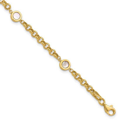 14K Yellow Gold Polished Mother Of Pearl Link Bracelet