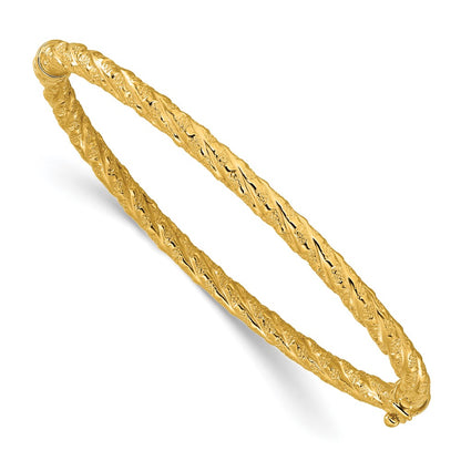 14K Yellow Gold Polished And Textured Twisted Hinged Bangle