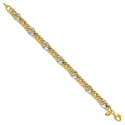 14K Two Tone Polished And Textured Fancy Link Bracelet