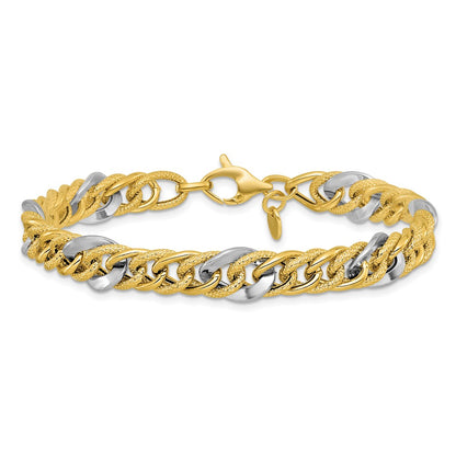 14K Two Tone Polished And Textured Fancy Link Bracelet