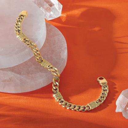 14K Yellow Gold Polished With Design Fancy Link Men'S Bracelet