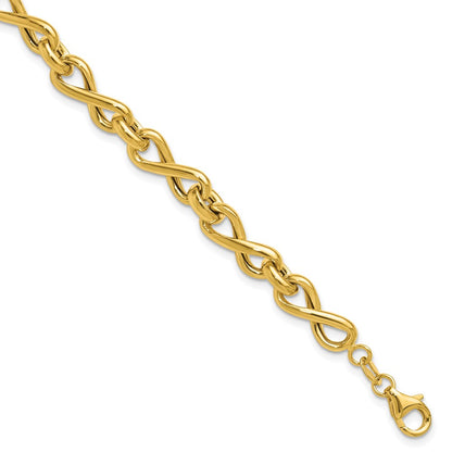 14K Yellow Gold Polished Fancy Twisted Link Infinity Bracelet