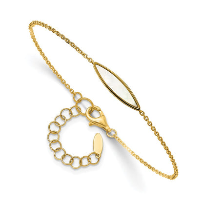 14K Yellow Gold Polished Mother Of Pearl 1In Ext. Bracelet