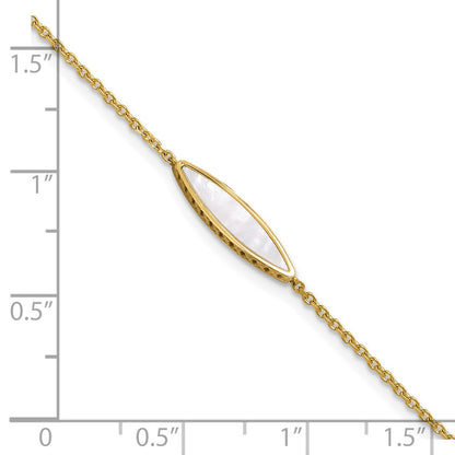 14K Yellow Gold Polished Mother Of Pearl 1In Ext. Bracelet