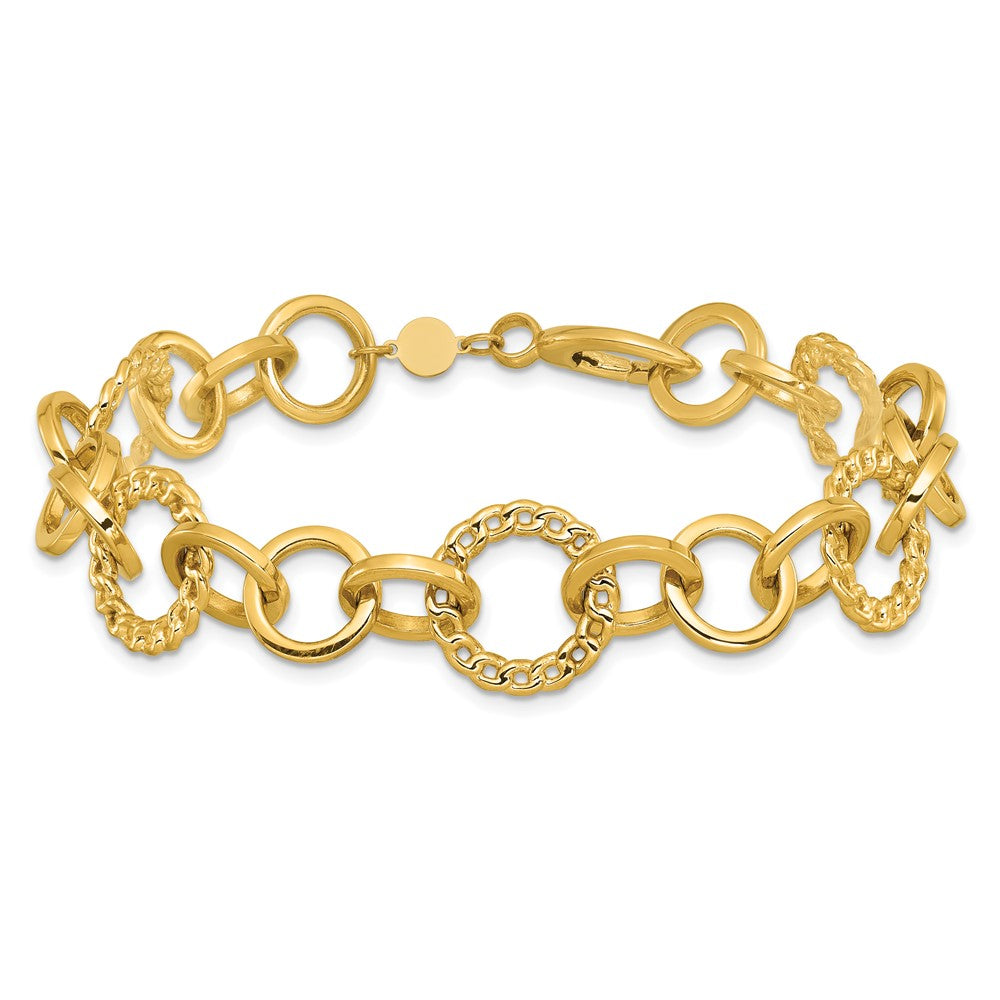 14K Yellow Gold Polished Fancy Circle Link Bracelet