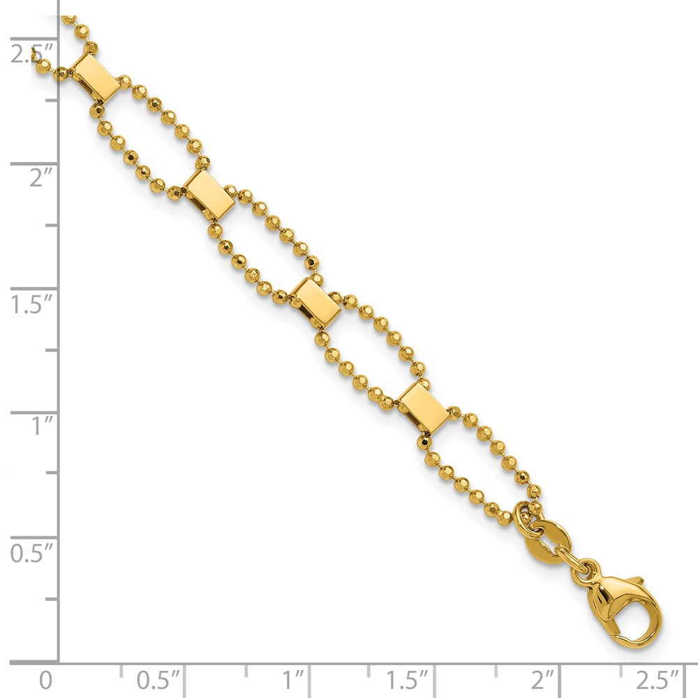 14K Yellow Gold Polished / Dia Cut Fancy Beaded Link W/ 1In Ext. Bracelet