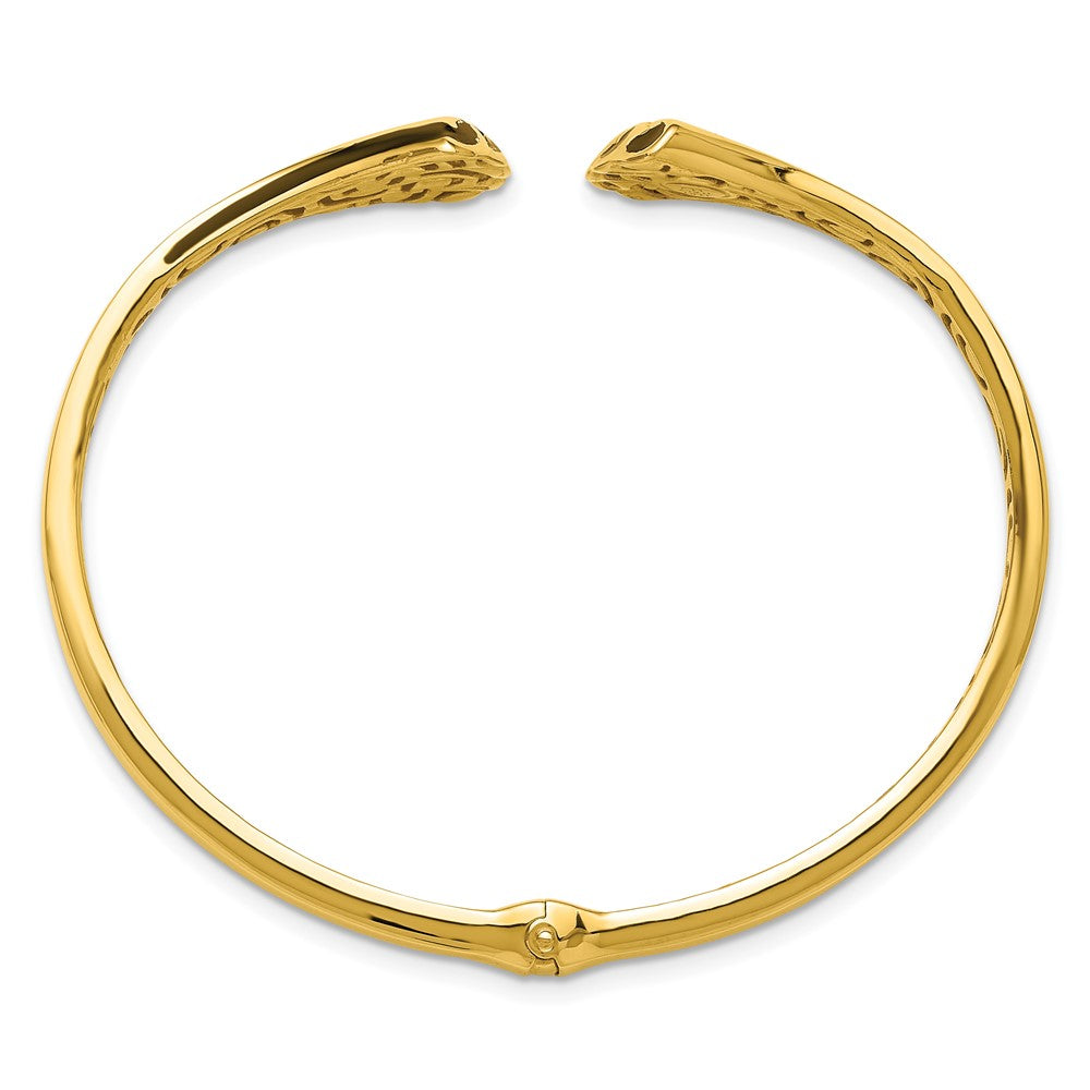 14K Yellow Gold Black Enamel Polished Fancy Hinged Cuff Bangle