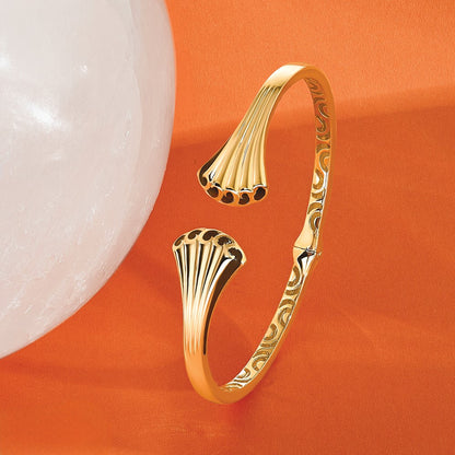 14K Yellow Gold Black Enamel Polished Fancy Hinged Cuff Bangle