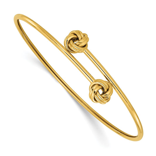 14K Yellow Gold Polished Knot Flexible Bypass Bangle