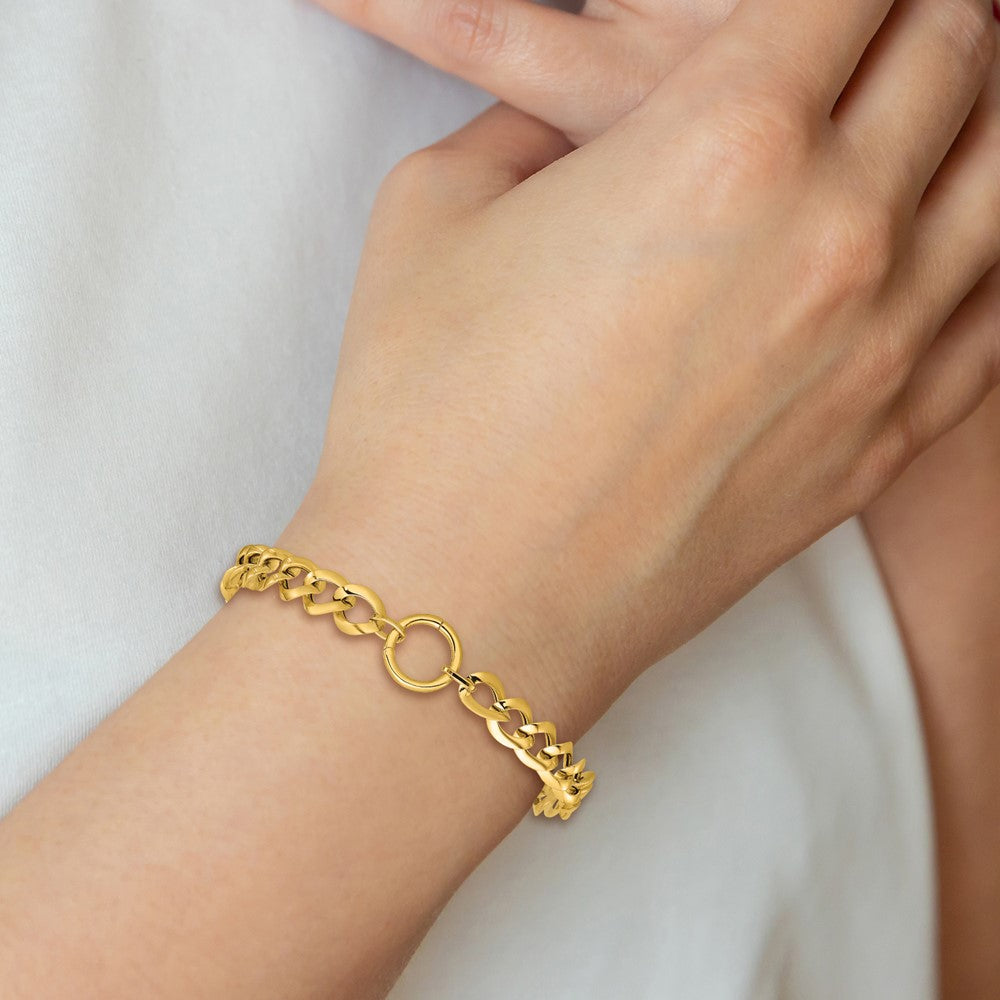 14K Yellow Gold Polished Circle Accent Fancy Link Bracelet