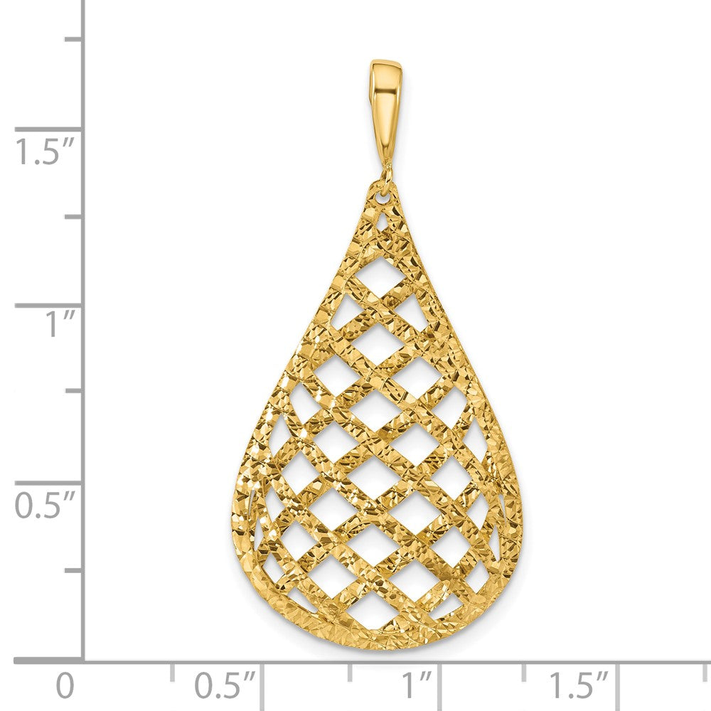 14K Yellow Gold Polished And Diamond Cut Teardrop Pendant