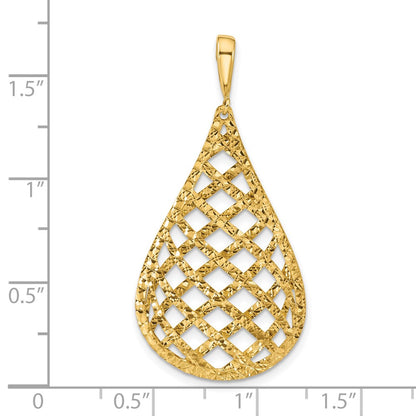 14K Yellow Gold Polished And Diamond Cut Teardrop Pendant