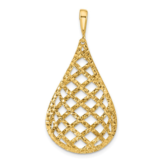 14K Yellow Gold Polished And Diamond Cut Teardrop Pendant