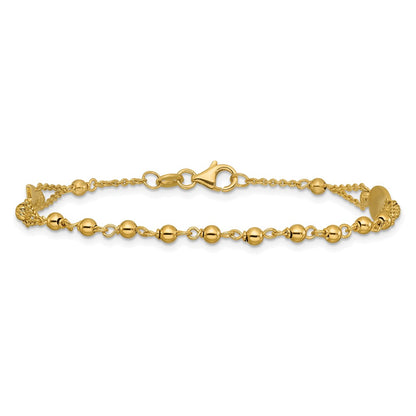 14K Yellow Gold Polished Diamond Cut / Beaded Religious Rosary Style Bracelet