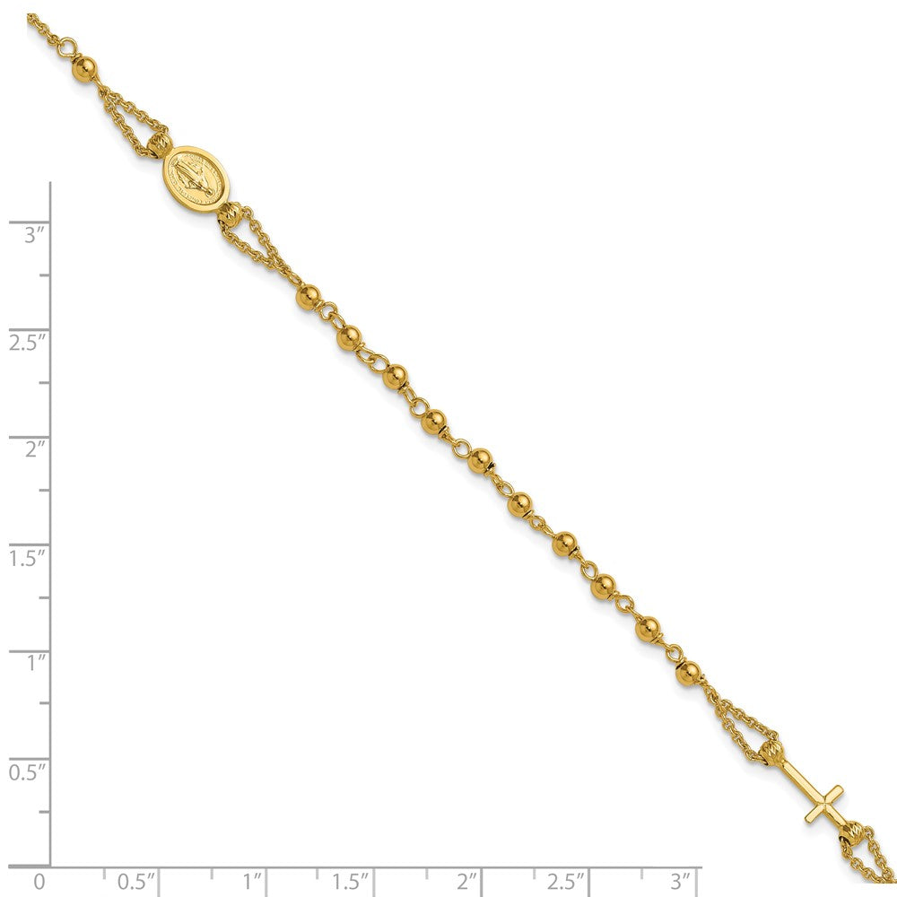 14K Yellow Gold Polished Diamond Cut / Beaded Religious Rosary Style Bracelet