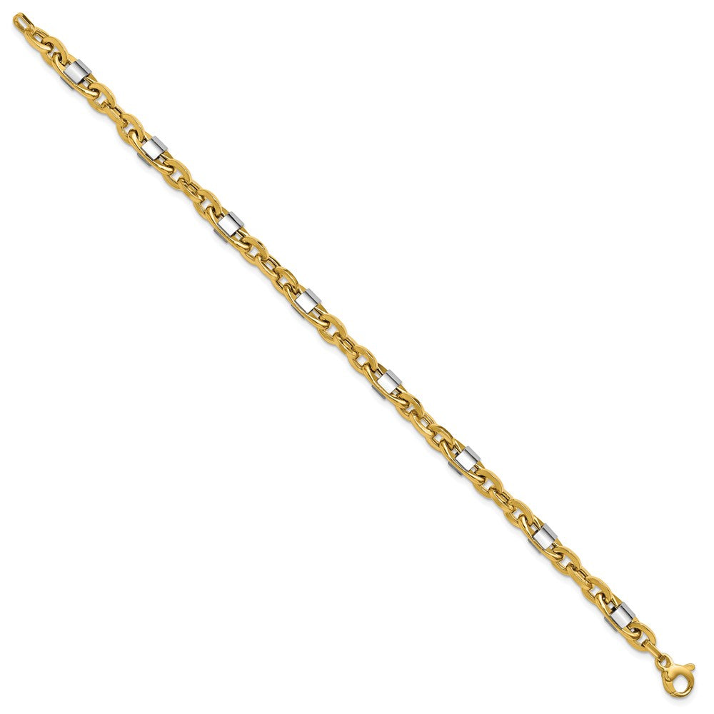 14K Yellow & Rhodium Wht Polished Fancy Oval Men'S Link Bracelet