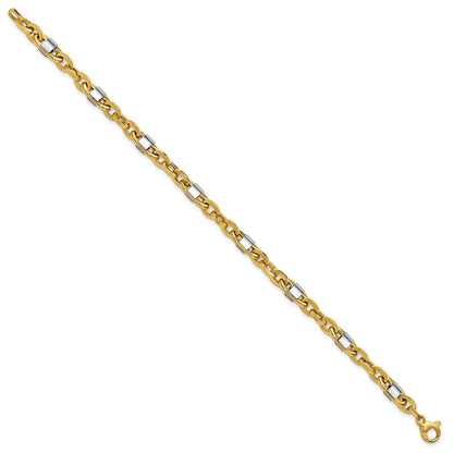 14K Yellow & Rhodium Wht Polished Fancy Oval Men'S Link Bracelet