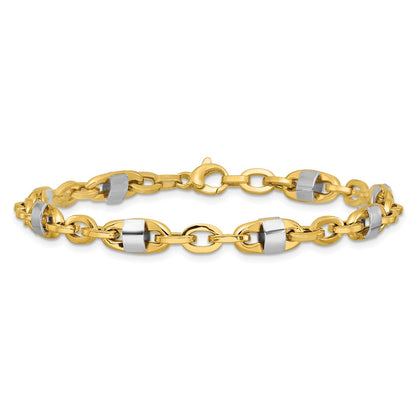 14K Yellow & Rhodium Wht Polished Fancy Oval Men'S Link Bracelet