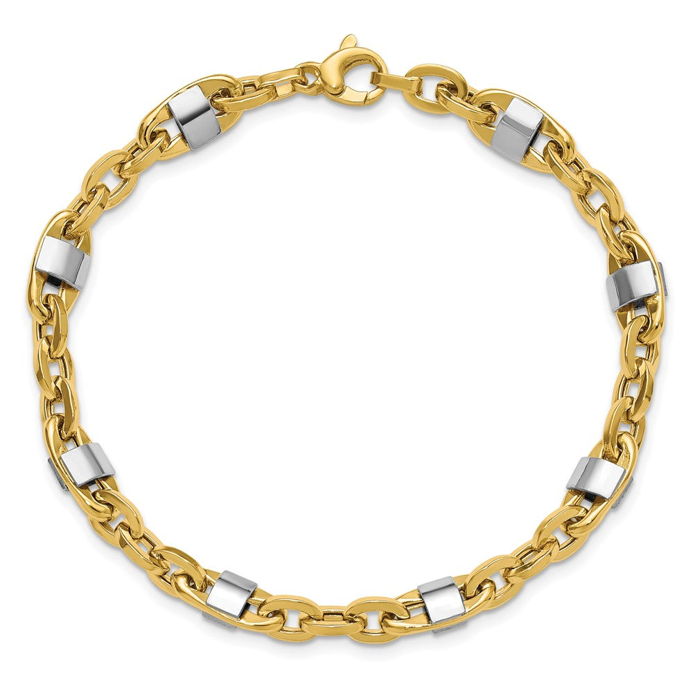 14K Yellow & Rhodium Wht Polished Fancy Oval Men'S Link Bracelet