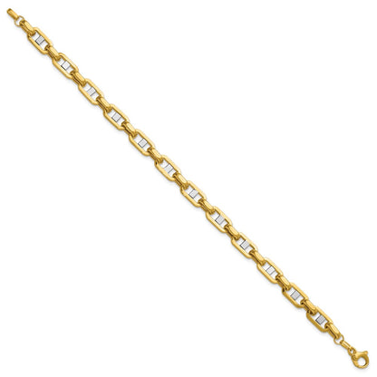 14K Yellow & Rhodium Wht Rh Polished Fancy Flat Anchor Men'S Link Bracelet