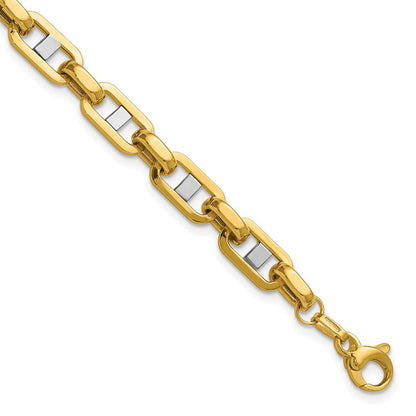 14K Yellow & Rhodium Wht Rh Polished Fancy Flat Anchor Men'S Link Bracelet