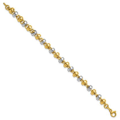 14K Yellow & Rhodium Wht Polish Moveable Beaded Link Bracelet