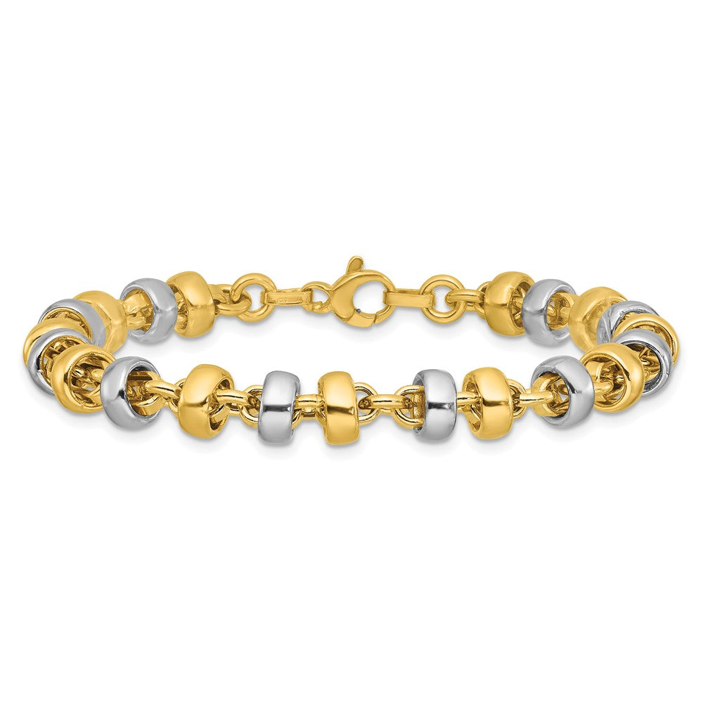 14K Yellow & Rhodium Wht Polish Moveable Beaded Link Bracelet