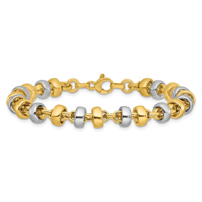 14K Yellow & Rhodium Wht Polish Moveable Beaded Link Bracelet