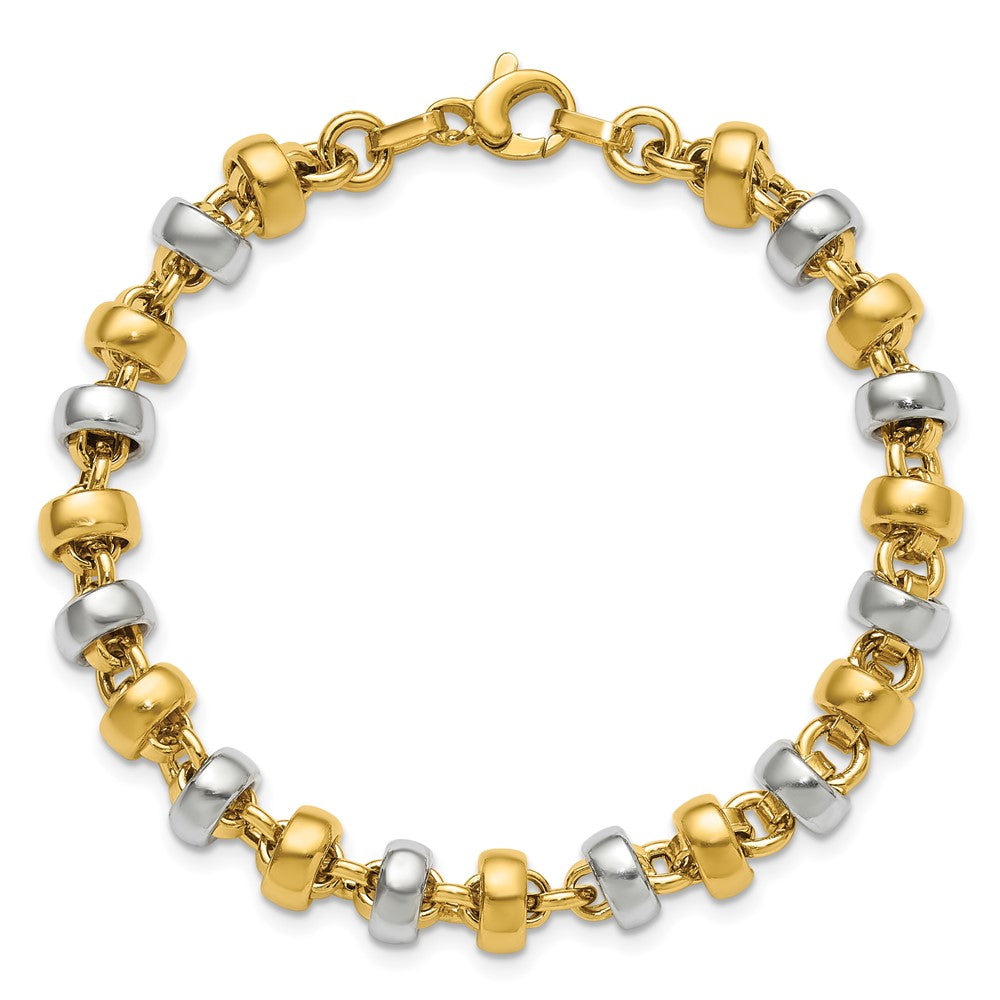 14K Yellow & Rhodium Wht Polish Moveable Beaded Link Bracelet