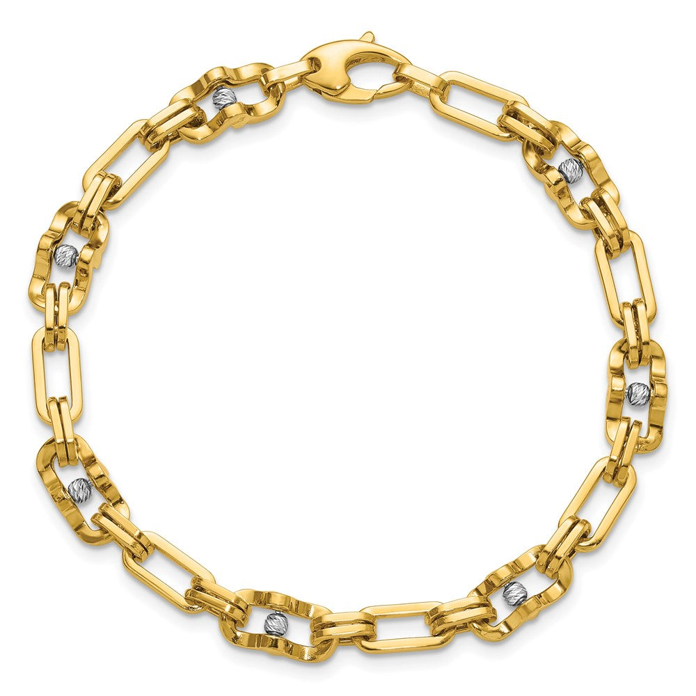 14K Yellow & Rhodium Wht Rh Polished D/C Moveable Beaded Link Bracelet