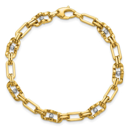 14K Yellow & Rhodium Wht Rh Polished D/C Moveable Beaded Link Bracelet