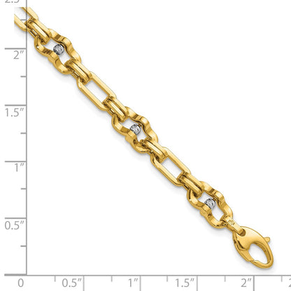 14K Yellow & Rhodium Wht Rh Polished D/C Moveable Beaded Link Bracelet