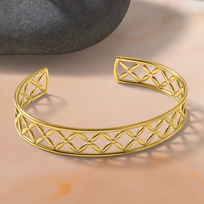 14K Yellow Gold Polished Fancy Flexible Cuff Bangle