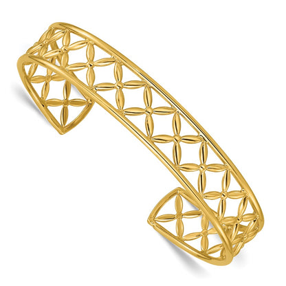 14K Yellow Gold Polished Fancy Flexible Cuff Bangle