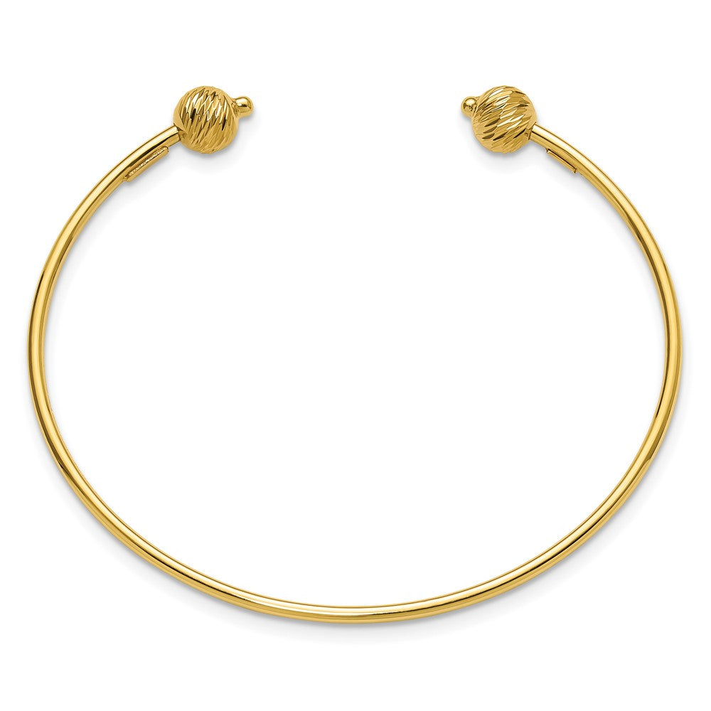 14K Yellow Gold Polished With Diamond Cut Beads Cuff Bangle