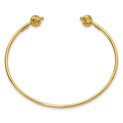 14K Yellow Gold Polished With Diamond Cut Beads Cuff Bangle