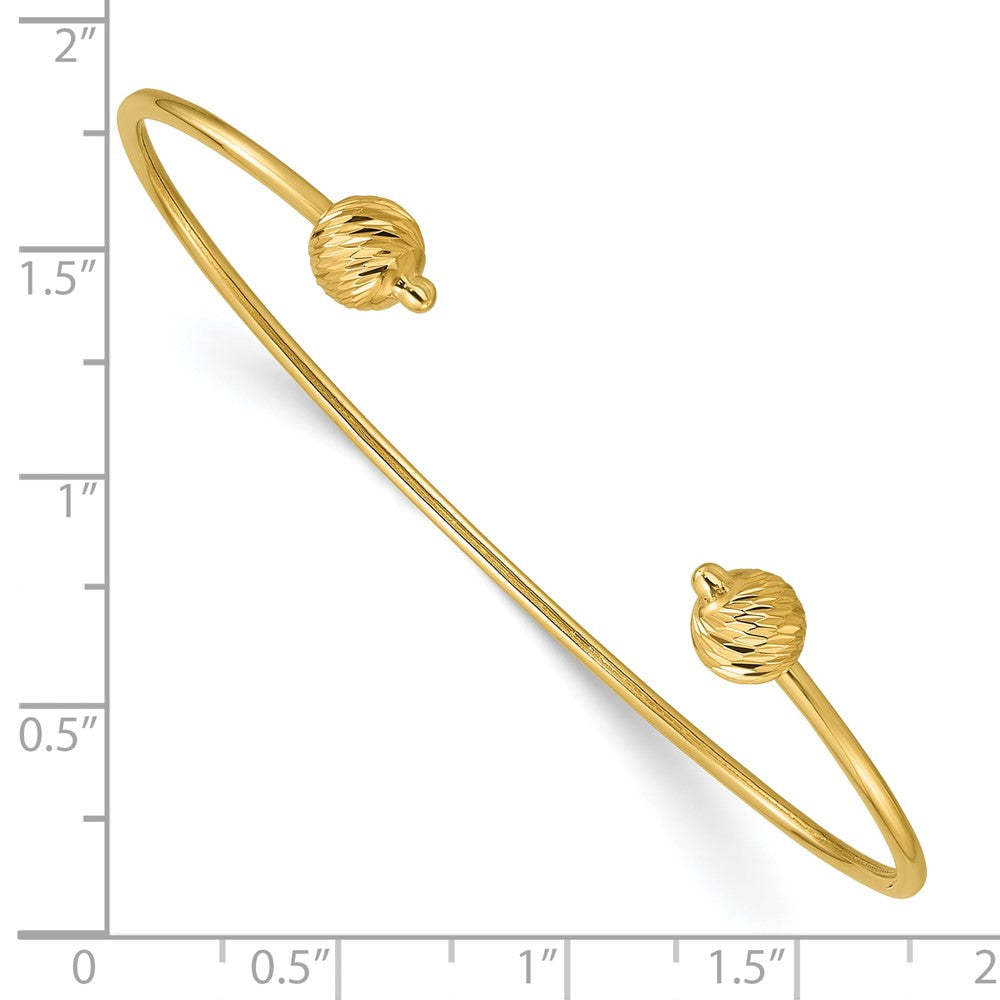 14K Yellow Gold Polished With Diamond Cut Beads Cuff Bangle