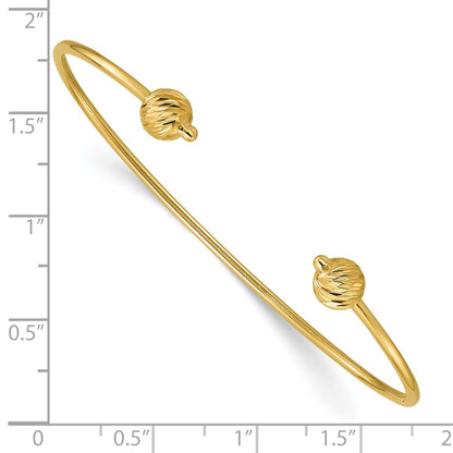 14K Yellow Gold Polished With Diamond Cut Beads Cuff Bangle