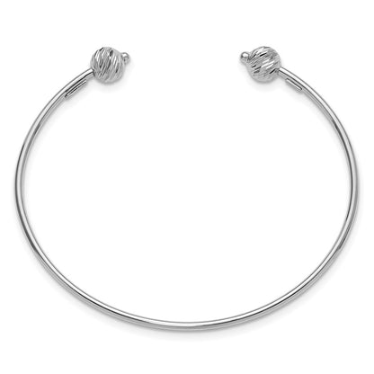 14K White Gold Polished With D/C Beads Cuff Bangle
